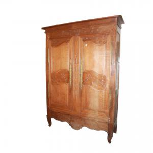 French Provencal Style Oak Armoire with Carvings